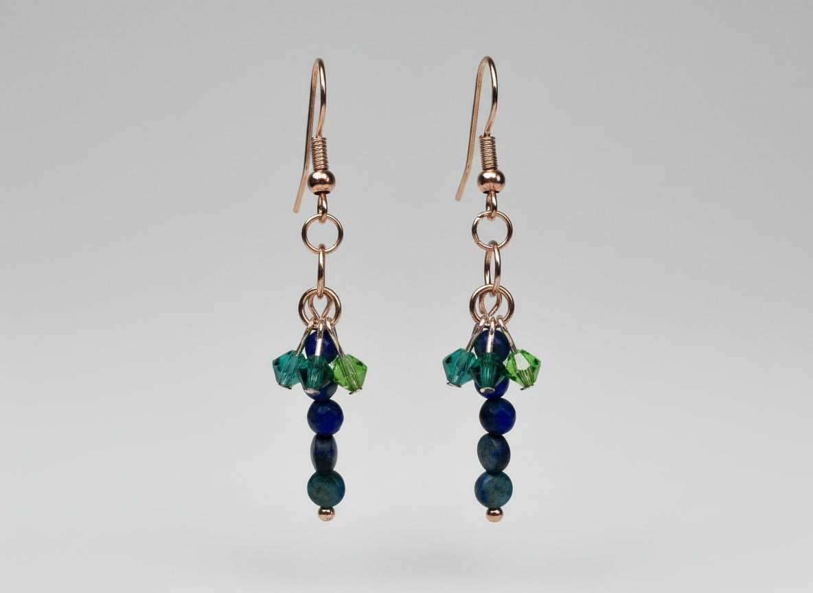 Beaded Earrings--Rose Gold, Lapis Lazuli & Crystal Bicone Beads