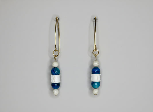 Beaded Earrings--Gold, Moonstone, Apatite and Shark Vertebra