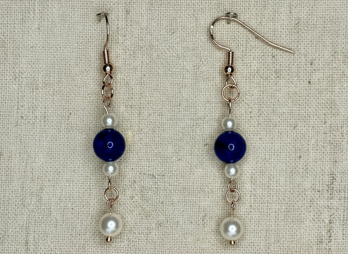 Beaded Earrings--Rose Gold, Lapis Lazuli, and Pearl