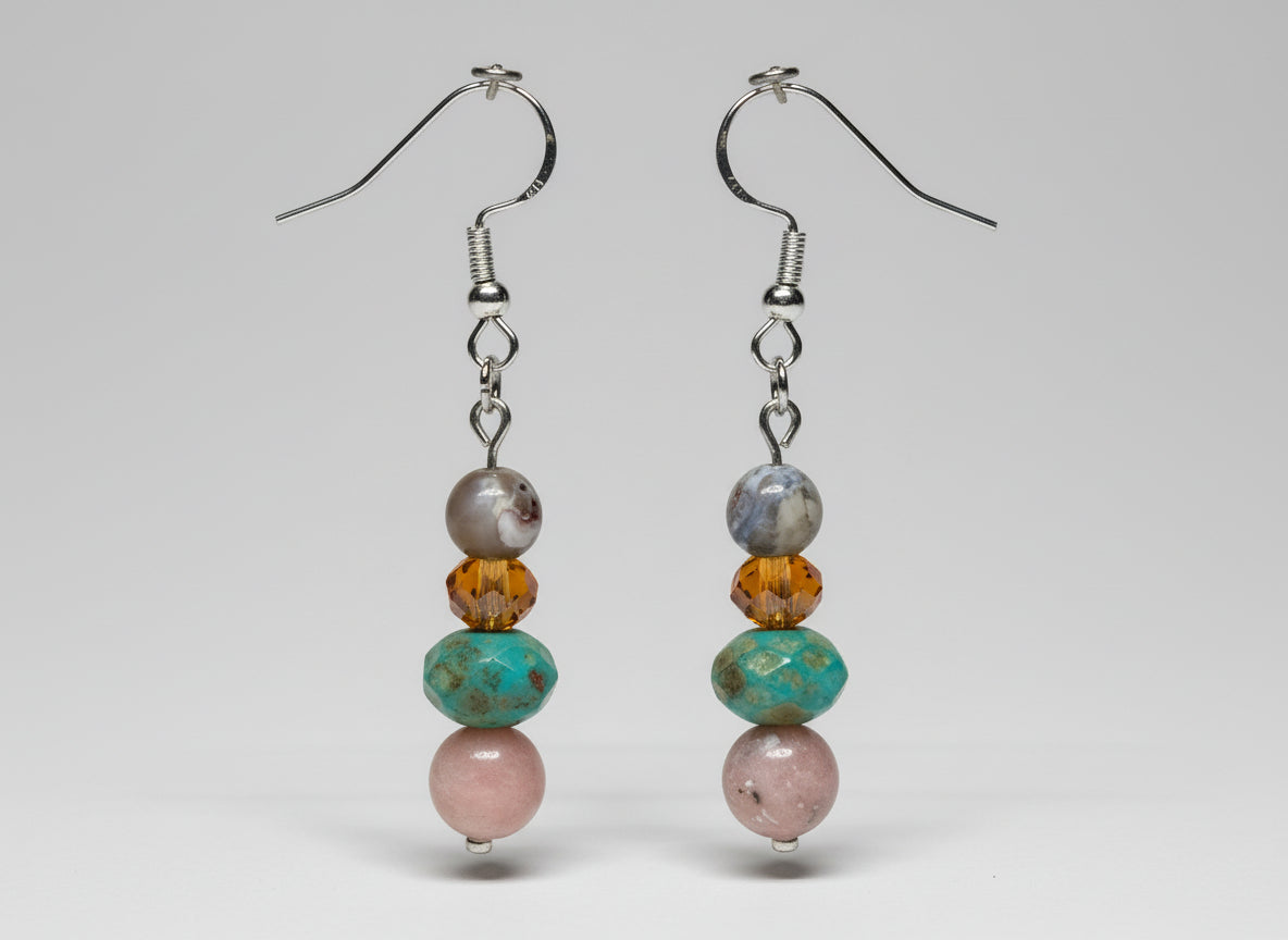 Beaded Earrings--Natural Stone with Faceted Sparkly Glass Bead