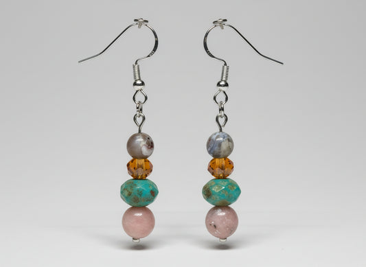 Beaded Earrings--Natural Stone with Faceted Sparkly Glass Bead