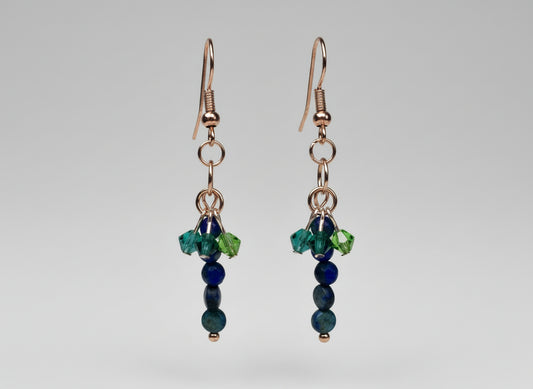 Beaded Earrings--Rose Gold, Lapis Lazuli & Crystal Bicone Beads